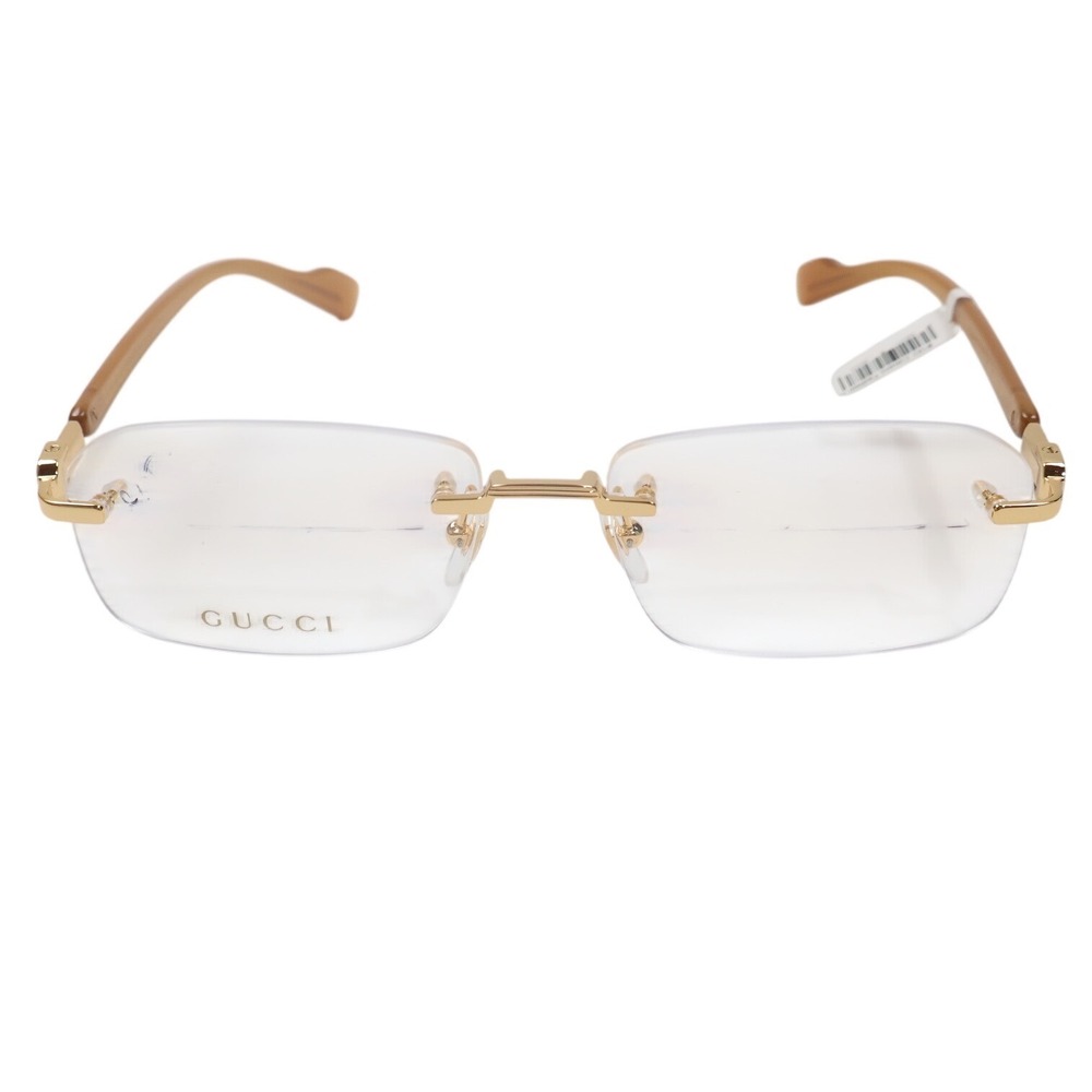 Gucci Eyeglasses Rimless Rectangular 53-18-140 Gold Brown Metal Luxury
